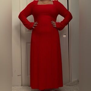 SHEIN Vibrant Red Long Sleeve Dress